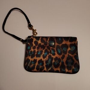 Coach Leopard Print Wristlet with Blue Accents